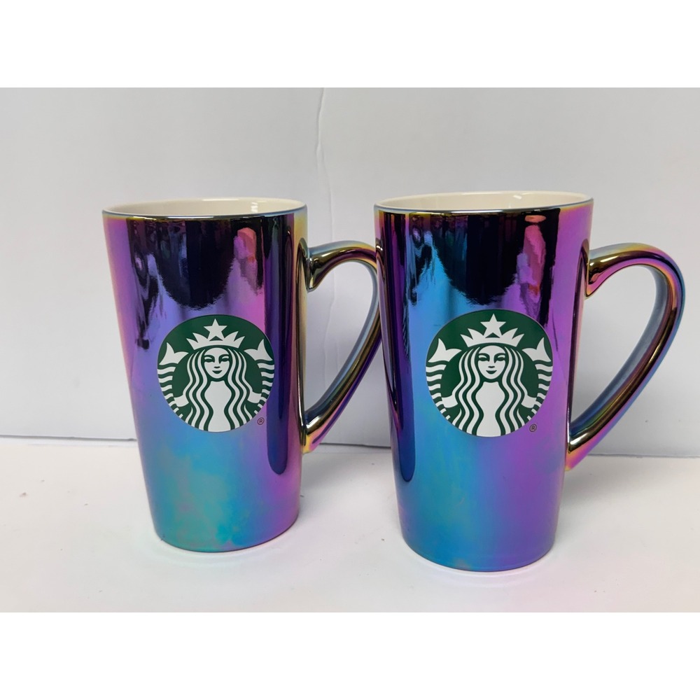 Starbucks Iridescent Oil Slick Coffee Mug Set 16oz Metallic Purple Blue‎ 2022